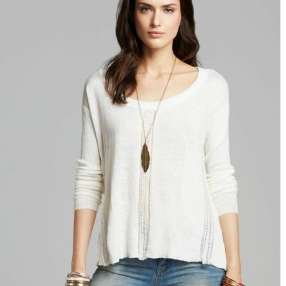 Free People Lace Road Boho Linen Oversized Pullover XS